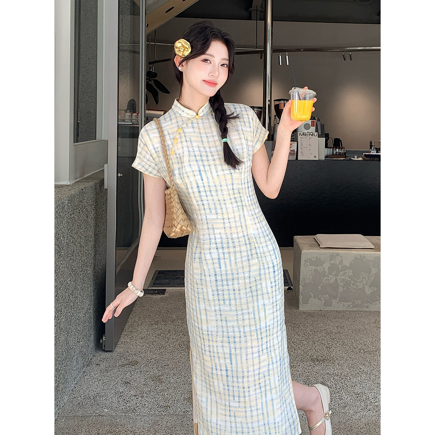 织造局新中式格子改良旗袍女2026新款修身日常上班可以穿的小个子