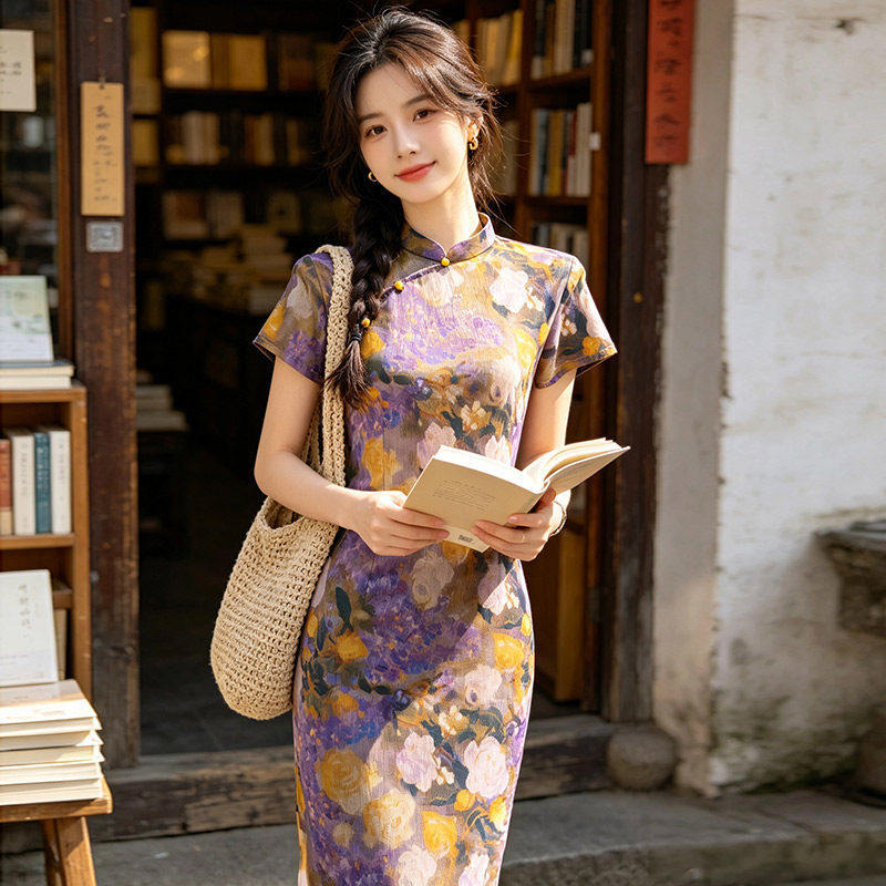 织造局紫色新中式短款旗袍改良年轻款2026新款少女高级感小个子日