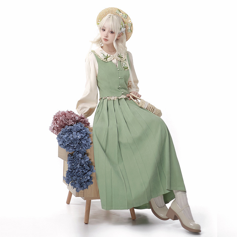 云梦集原创设计郁香汉服女中国风改良汉元素衬衣马甲褶裙套装