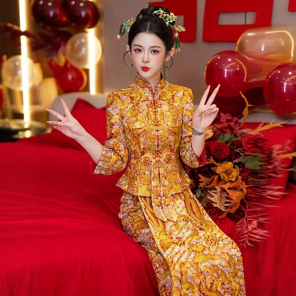 云梦集结婚龙凤褂新娘高端敬酒服2025新款修身显瘦出阁服秀婚服秀