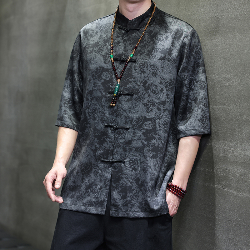 云梦集2025冰丝短袖衬衫男薄款凉感衬衣外套新中式男装国风大码汉