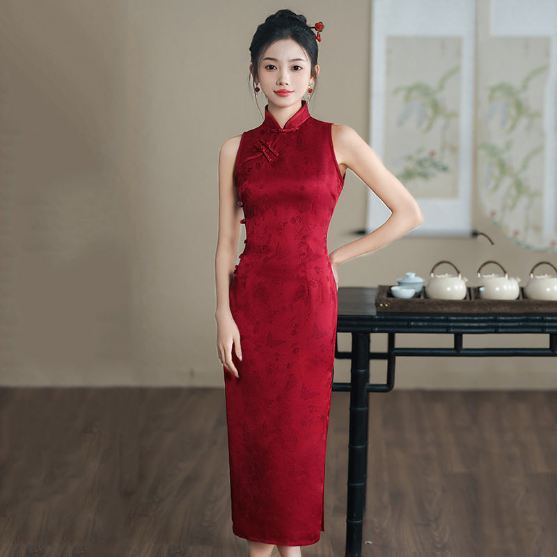织造局无袖红色国风新中式长款旗袍改良年轻款女高级感服订婚服夏