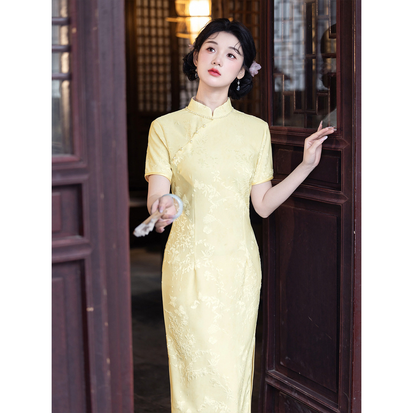 织造局新中式改良黄色旗袍女短袖显白2026新款复古风日常年轻款气