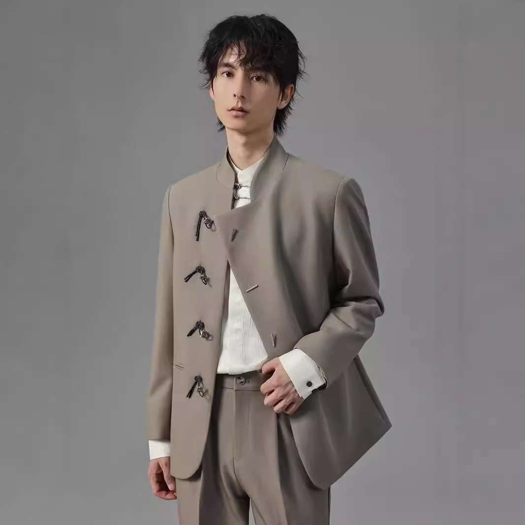 云梦集新中式中山装男款国风高级感立领西装套装男春秋季结婚订婚