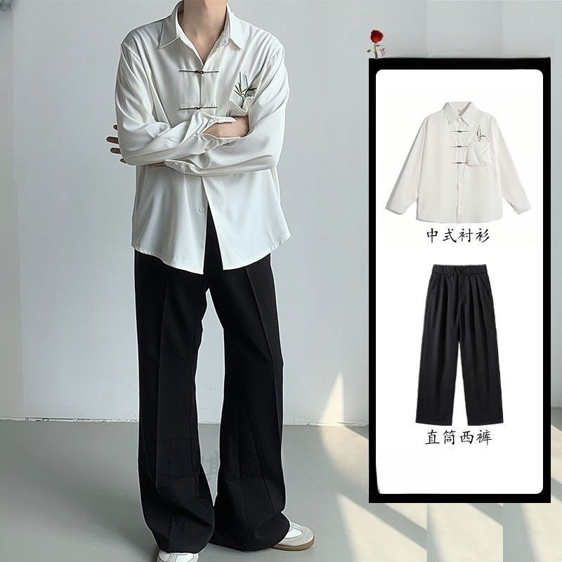 云梦集成毅同款白衬衫男长袖新中式中国风刺绣衬衣男女春秋季高级