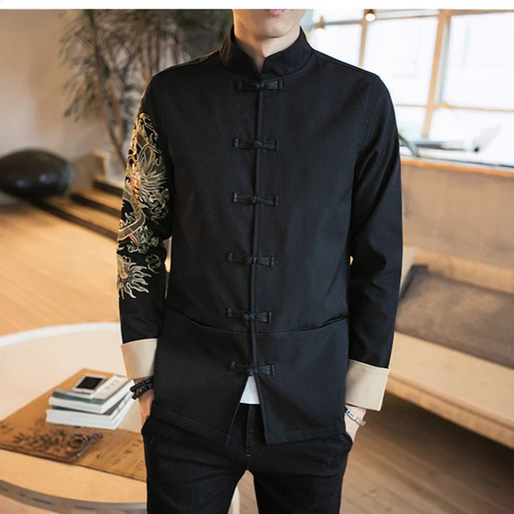 云梦集男士唐装套装立领盘扣中国风中山装修身中式结婚礼表演讲青