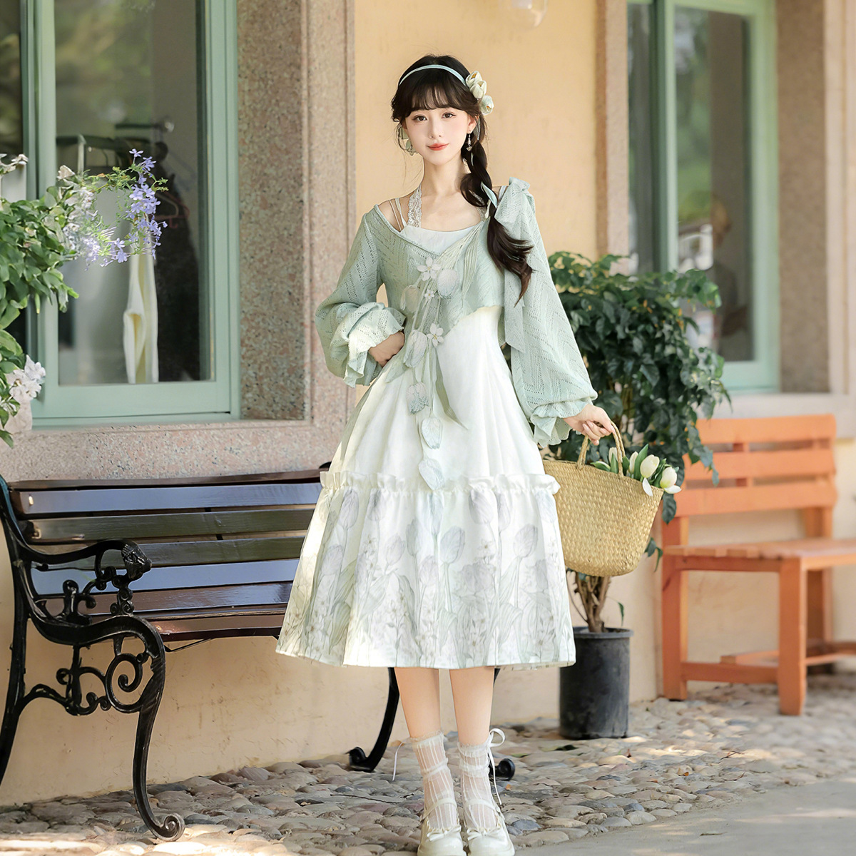 云梦集原创郁金香之约汉服女国风新中式上衣连衣裙套装