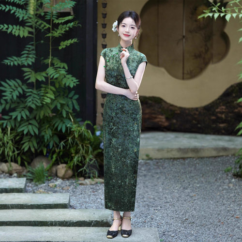 织造局老上海复古民族风女士长款旗袍2026春夏新款钻石绒日常旗袍