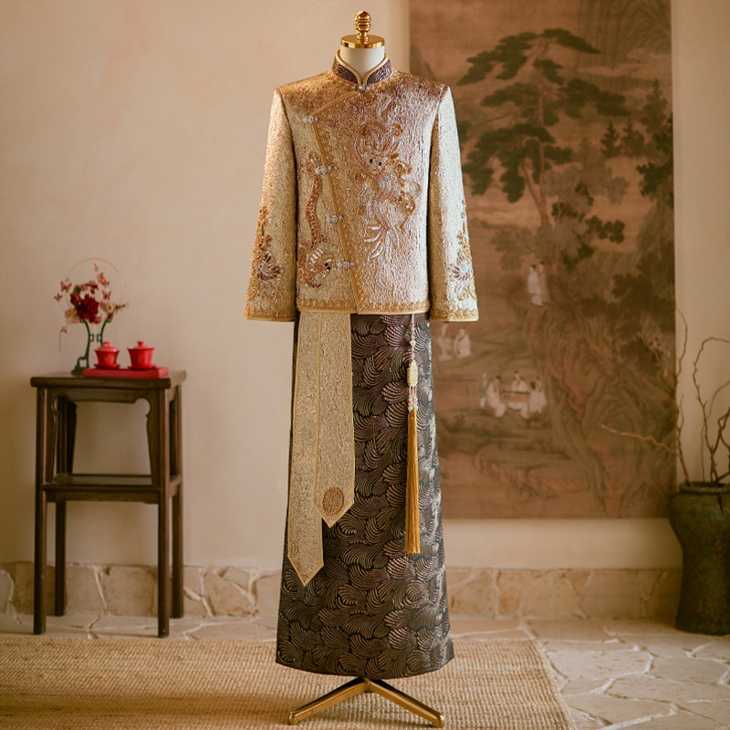 云梦集新郎秀禾服男装新郎服男结婚礼服龙凤褂唐装接亲服男马褂