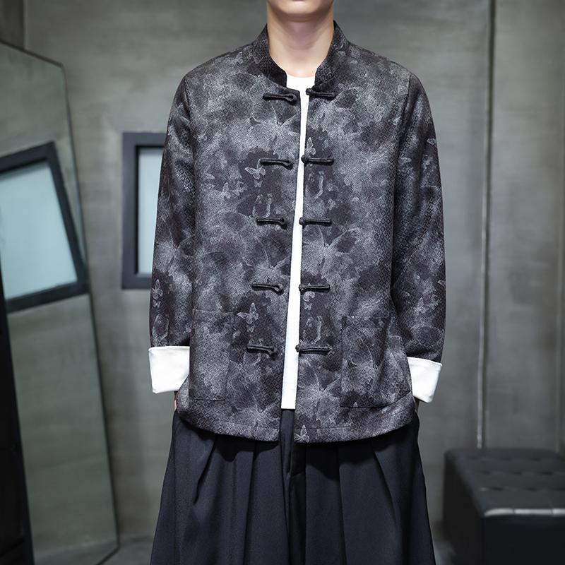 云梦集新中式男士复古茶禅服中国风立领中山装中式扎染盘扣外套青