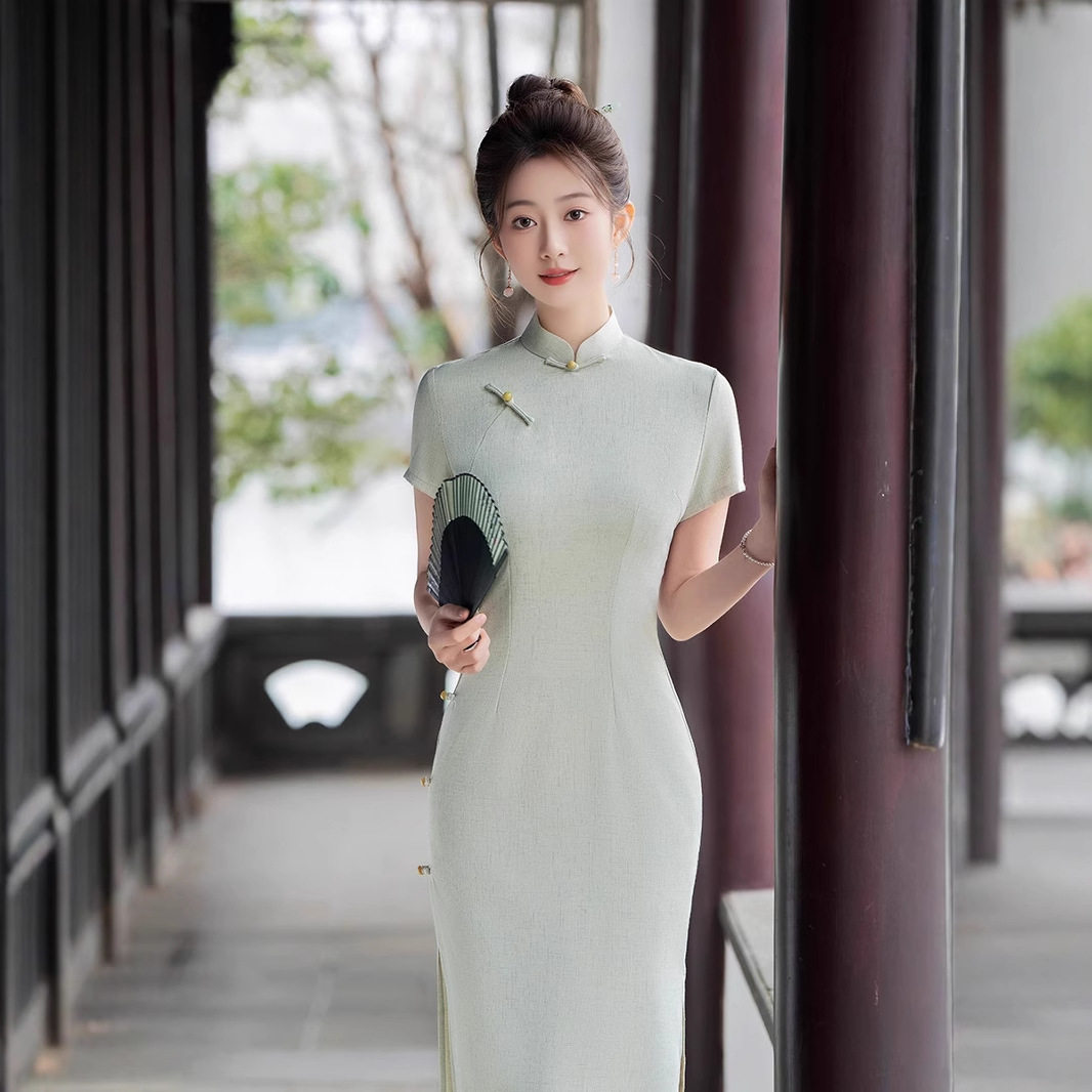 织造局绿色旗袍2026新款改良年轻款少女新中式夏季日常可穿绝美淑
