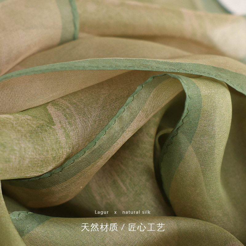 织造局植物染薯莨纱丨轻盈绿100%桑蚕丝丝巾长条薄款印花真丝围巾