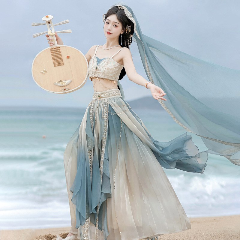 云梦集原创设计萤火漫星洲汉服女敦煌西域风胸衣半裙披帛头纱套装