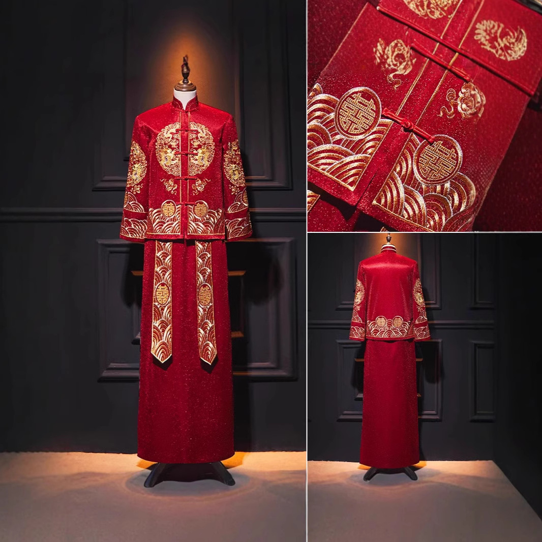 云梦集秀禾服男装2025新款新郎中式结婚古装大码敬酒服唐装男士礼