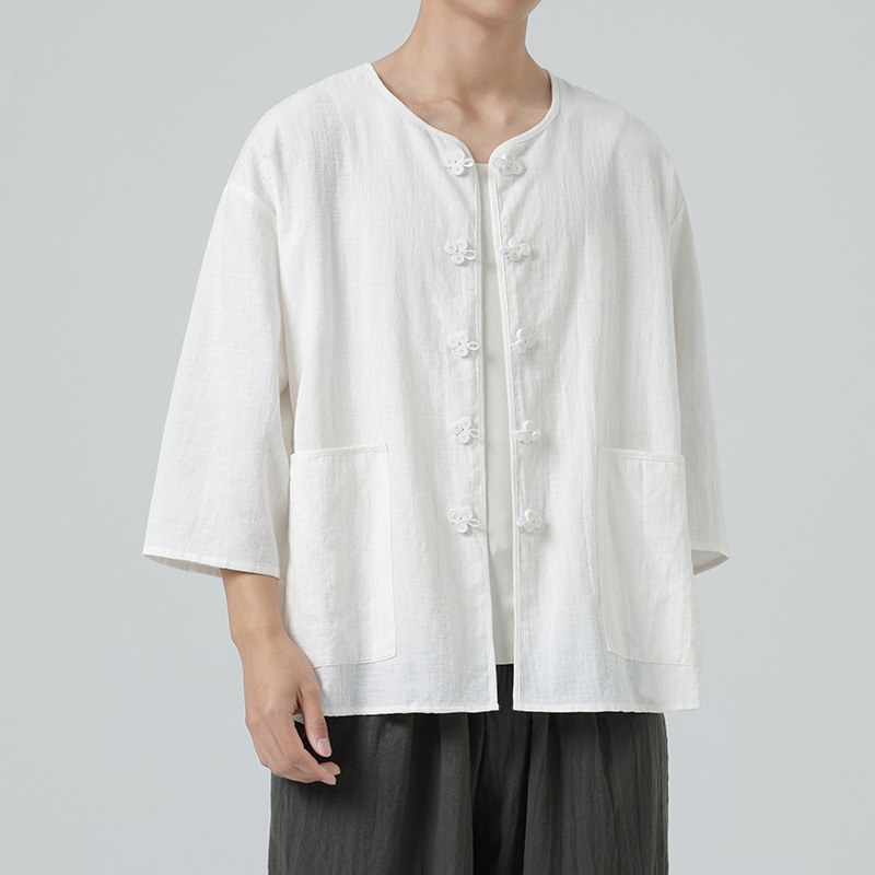云梦集2025夏季新款简约国风立领衬衣男士宽松休闲新中式开衫衬衫