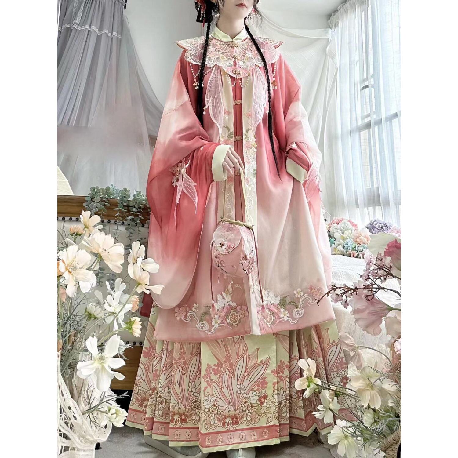 云梦集唐韵轻衫铺原创汉服女甜糖玉明制立领长衫绣花马面裙套装秋