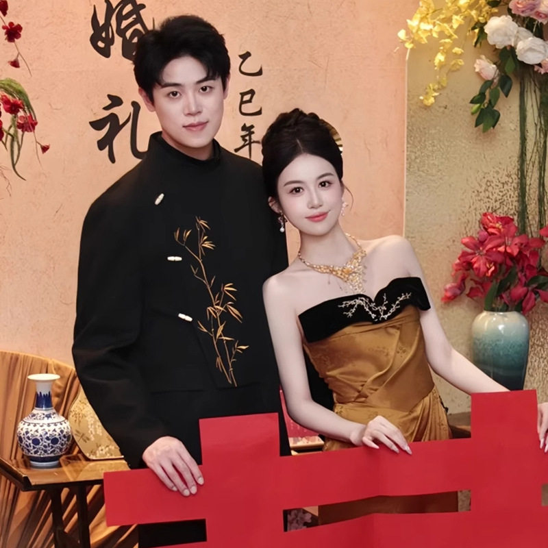云梦集中山装男士婚礼结婚刺绣新郎高级感立领西服男装订婚礼服