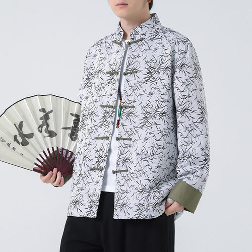 云梦集2025新款大码宽松中国风男装竹叶提花中式唐装汉服夹克盘扣