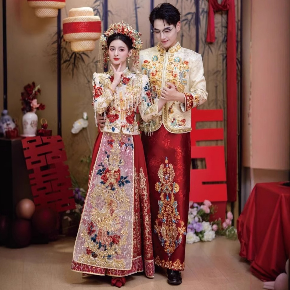 云梦集香槟红中式古典古风礼服新娘婚礼高端秀重工婚服敬酒服出阁