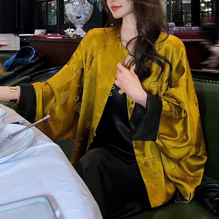 云梦集新中式35姆米真丝提花外套女装秋桑蚕丝国风气质高级感唐装