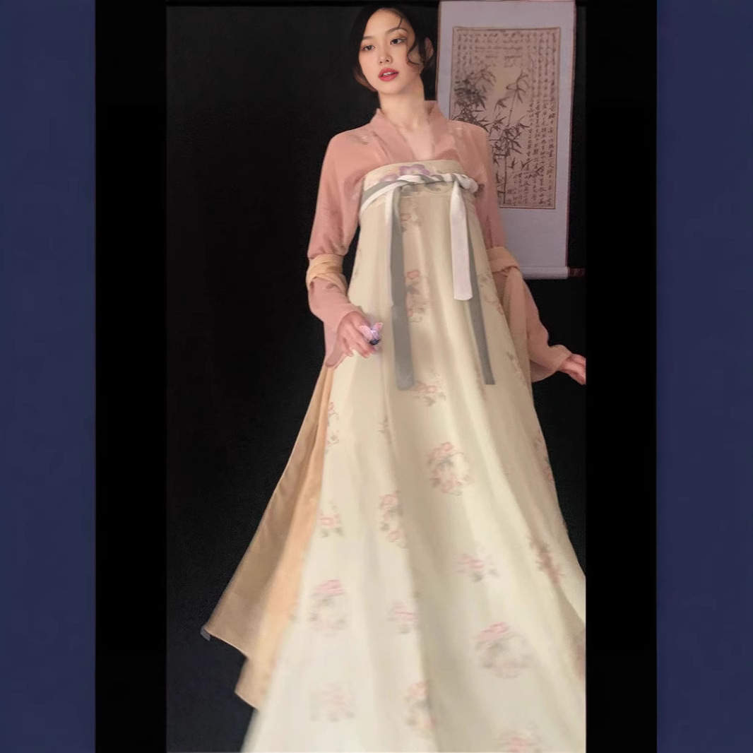 云梦集汉唐华韵原创汉服女【朝花颜】一片式齐胸破裙唐制印花复原