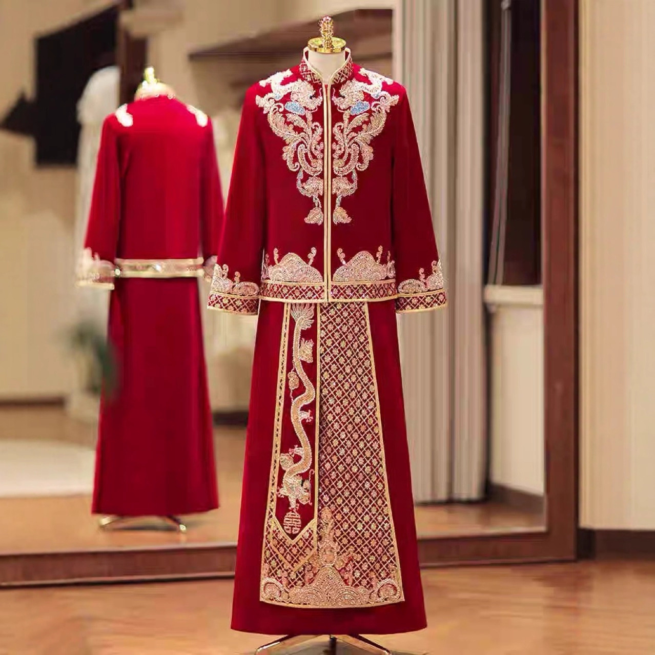 云梦集秀禾服新郎2025新款中式结婚男装接亲礼服敬酒服男士丝绒婚