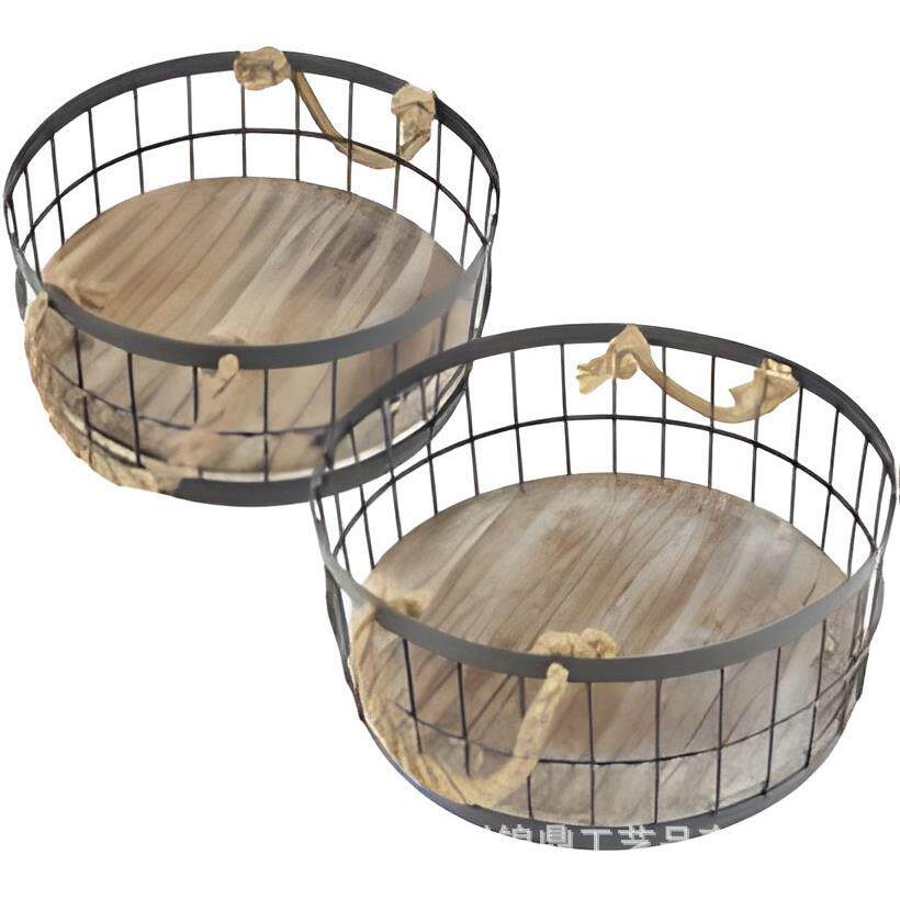 北美创意铁木水果盘果篮子家用现代简约客厅茶几单层铁艺干果盆