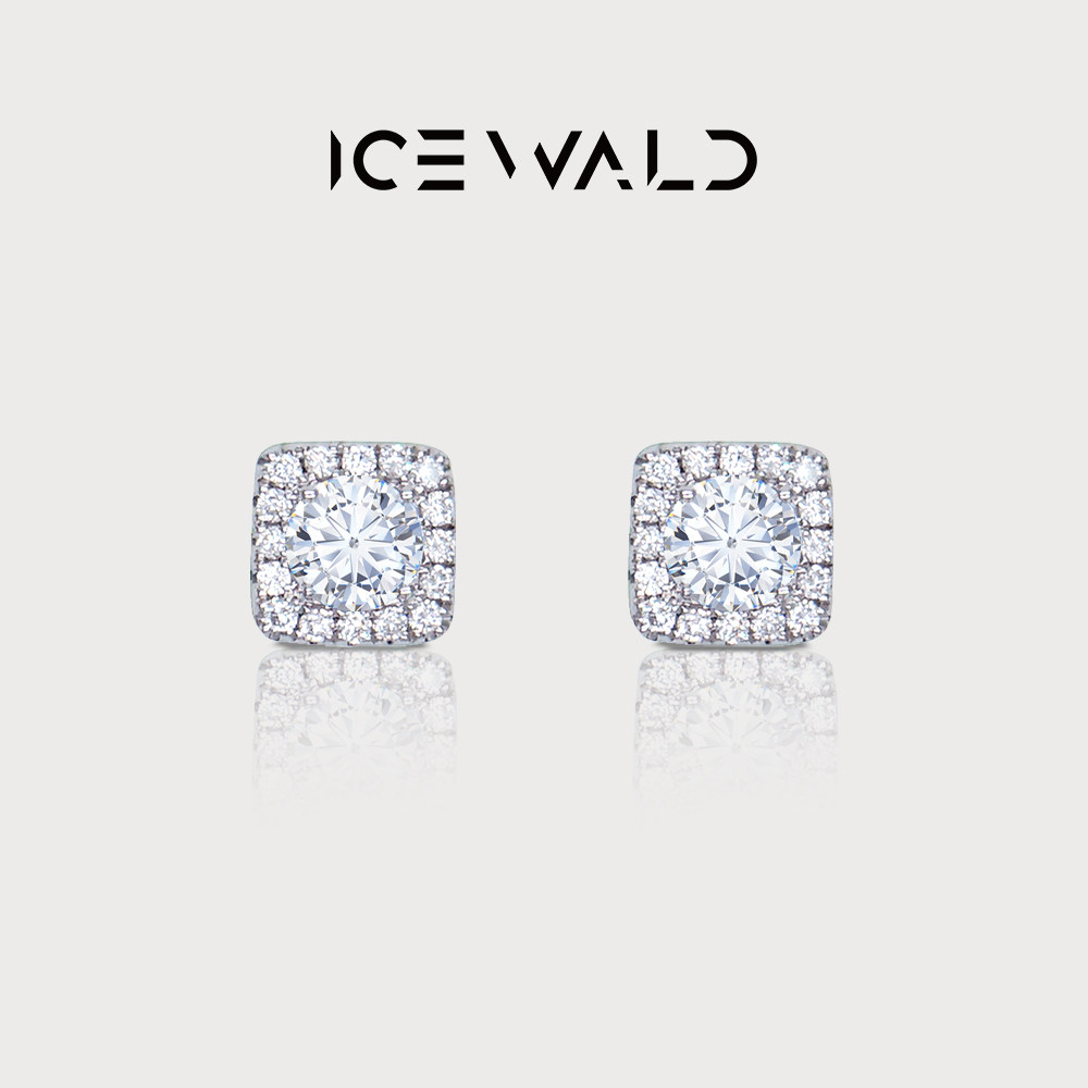 ICEWALD/真冶经典60分方糖围镶钻石耳钉 简约高级显大送女友