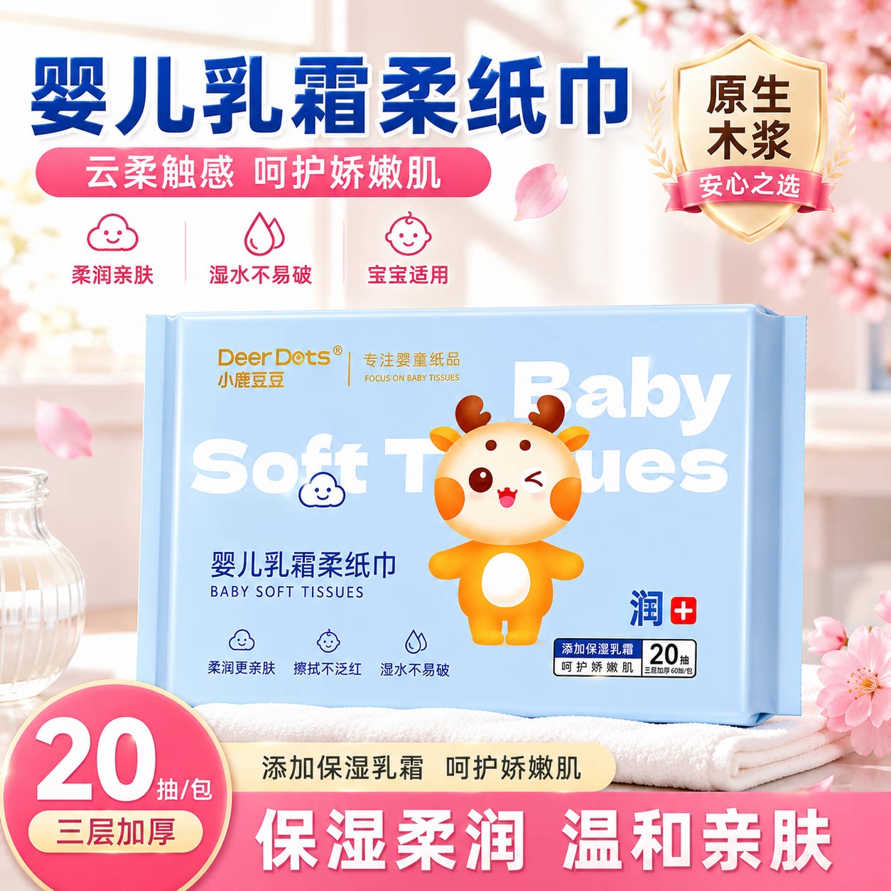 小鹿豆豆乳霜纸母婴适用柔纸巾云柔巾新生婴儿擦鼻涕专用保湿抽纸图片