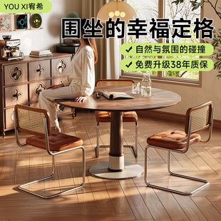 宥希家具中古风实木餐桌复古小户型拼花洽谈桌圆形吃饭桌家用圆桌