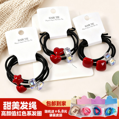 儿童安可拉红黑色皮筋发圈