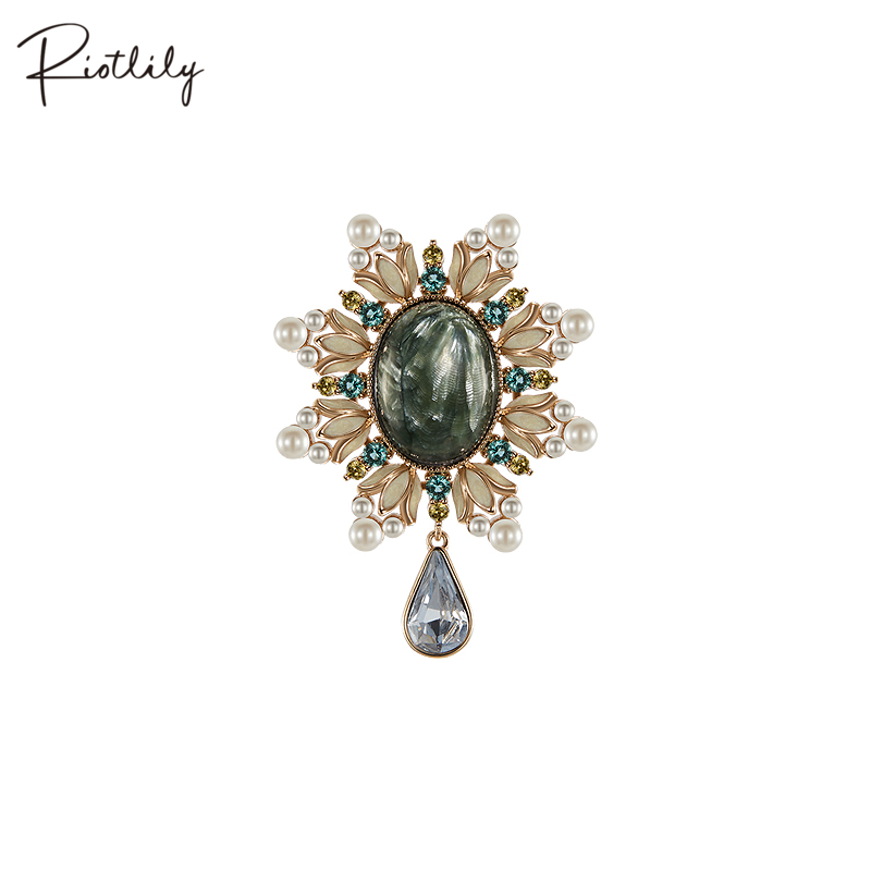 Riotlily/艾特里里暮冬邂逅系列胸针雪花莲绿龙晶复古圣诞礼物