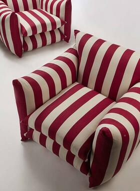 网躺法式红蓝色条纹牛仔面沙料阳台发椅客厅设计师drsf246扶手椅