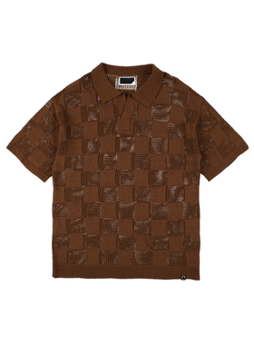 PHINGERIN CHECKER WEB SKIPPER POLO格纹半透明针织POLO衫26SS