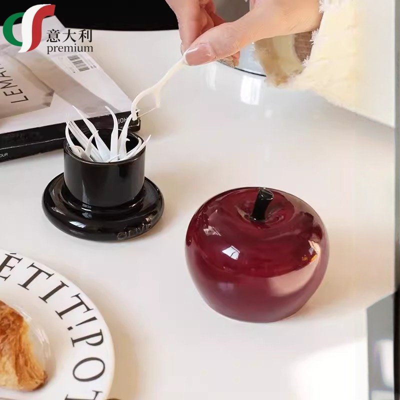 意大利高颜值平安喜乐苹果牙签罐家居苹果陶瓷牙线收纳罐装饰摆件,家居饰品,桌面摆件,淘宝优惠券,粉丝福利购,淘宝优惠卷