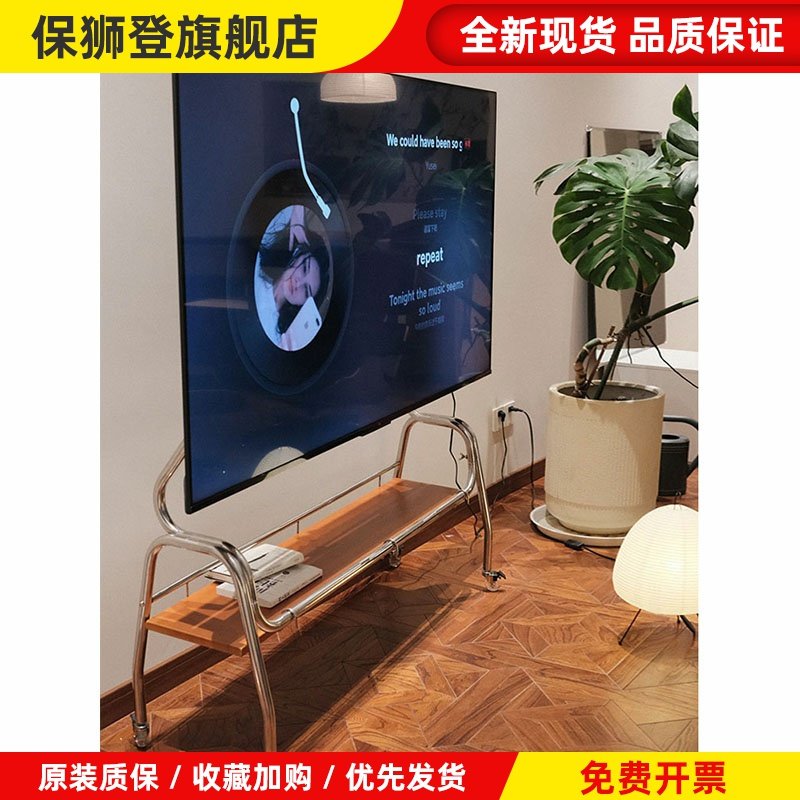 不锈钢电视支架金属带轮可移动客厅家用显示器支架挂架屏幕70寸内