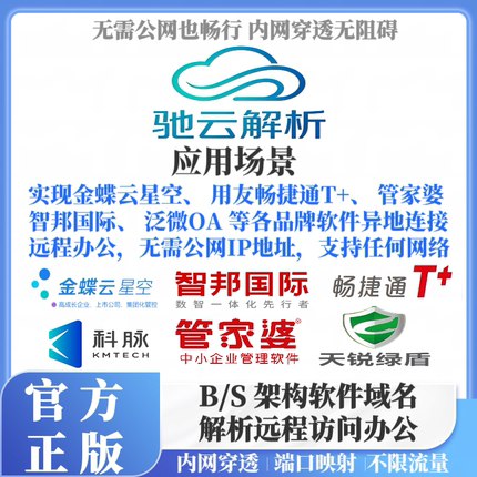 驰云解析域名解析内网穿透端口映射用友T+花生壳穿透内网路由侠