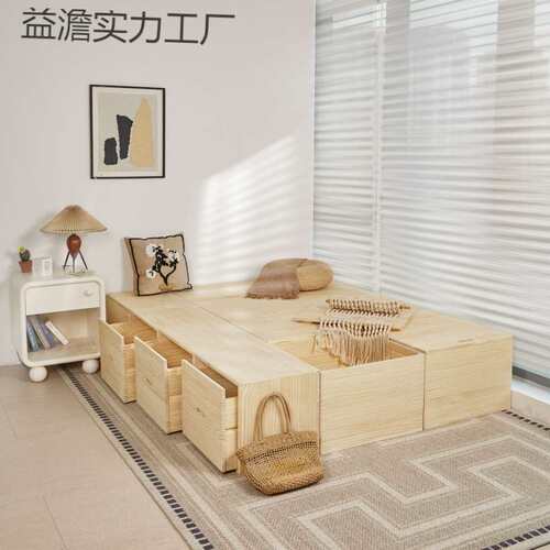 实木榻榻米木箱储物箱拼床长方形可坐收纳箱加宽拼接床飘窗柜