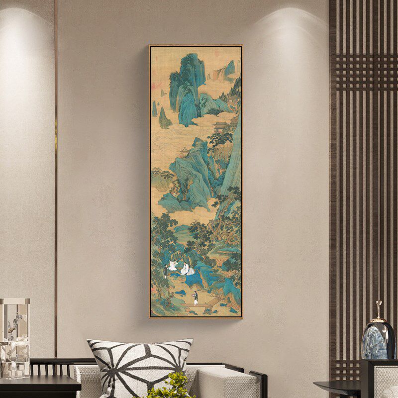 新玄关装饰画客厅挂画复古山水国画书房茶室壁画宋徽宗听琴图