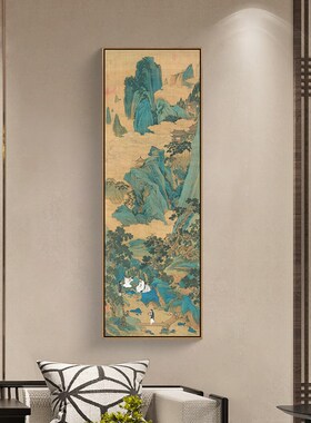 新玄关装饰画客厅挂画复古山水国画书房茶室壁画宋徽宗听琴图