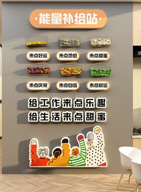 能量补给站糖果文化办公室墙面装饰企业公司茶水间背景布置纸心情