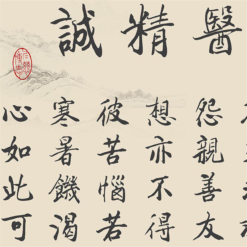 大医精诚书法挂画 孙思邈名言 中医诊所书房客厅装饰画卷轴画