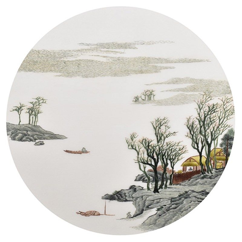 苏绣初学 针迹扫描 山水风景画 基础入门刺绣图案 练手图