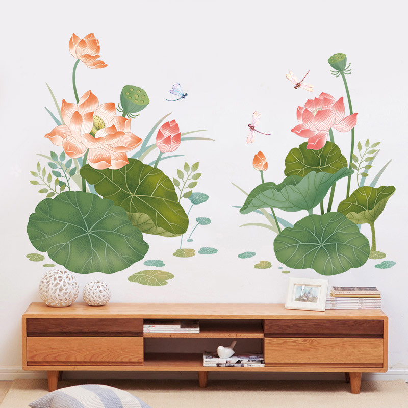 荷自粘纸墙沙发背景墙装饰画墙纸卧室床头温馨墙壁画
