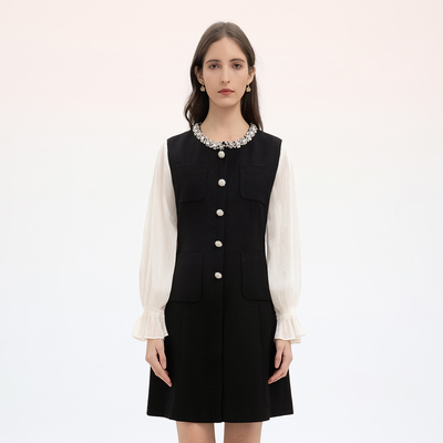 【商场同款】拉蒂寇资秋冬法式名媛重工钉珠拼接连衣裙26春季新款