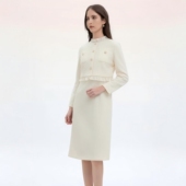 羊毛拉蒂寇资名媛优雅香风假两件连衣裙白色2026春季 新款 宴会长裙