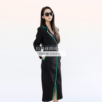 羊毛laDiKoZi拉蒂寇资同款25春秋冬季通勤撞色西装领连衣裙高级感