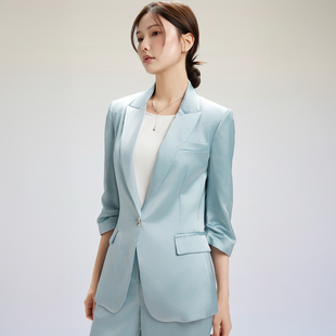 三醋酸拉蒂寇资2026春夏季新款西服长衣七分袖纯色气质西装外套女