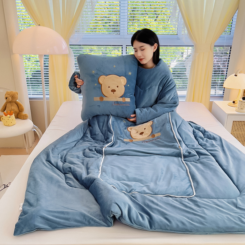 可穿加厚保暖水晶绒抱枕被子两用