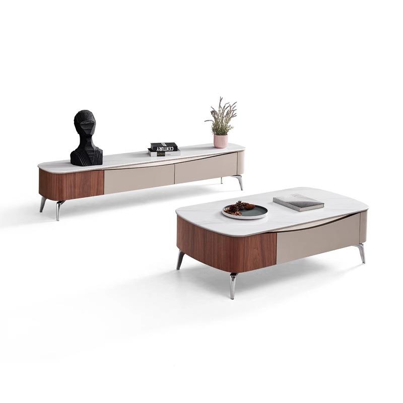 简约现代家具客厅微晶石中古风茶4合几电柜组家用茶几202视2416A#